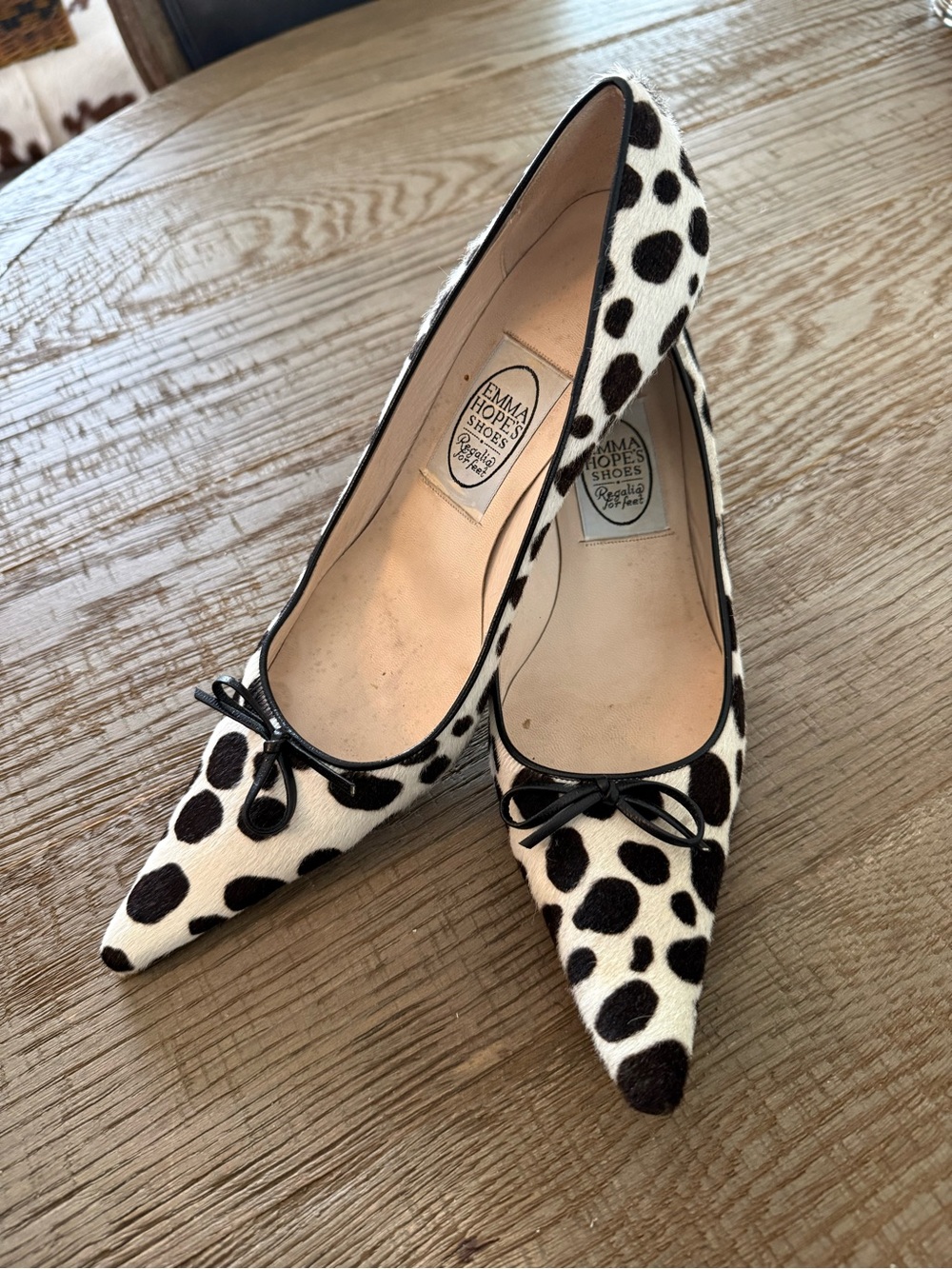 Emma Hope Black and White Dalmatian-Print Pointed Toe Heels